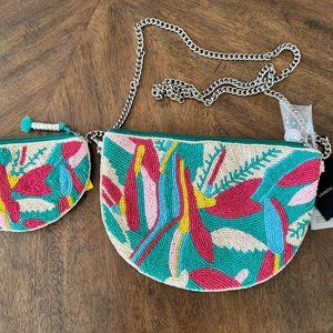 Hand-Beaded Cross-body Bag with Matching Pouch